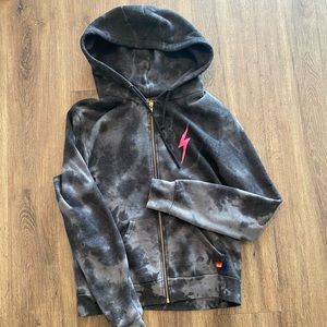 Aviator Nation Black/gray Tie-Dye Hoodie with Pink Lightning Bolt